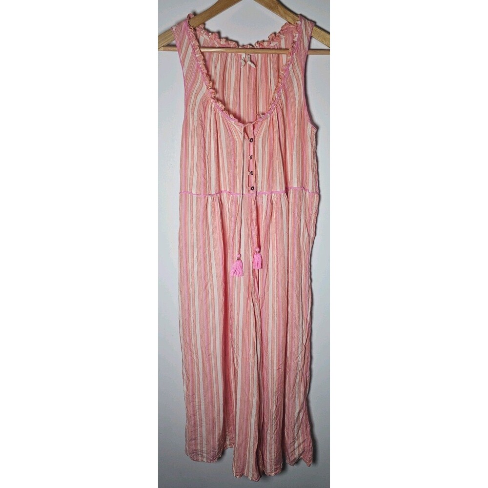 Anthropologie Visayas Stripe Jumpsuit Wide Leg Scoop Sleeveless Pink Size Medium